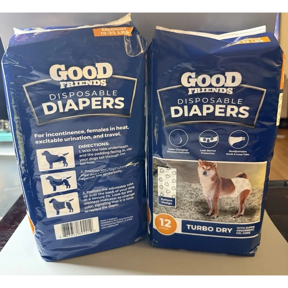 2 New In  Pack Good Friends Disposable Diapers Med 15-35 lb 24 Count For Dogs